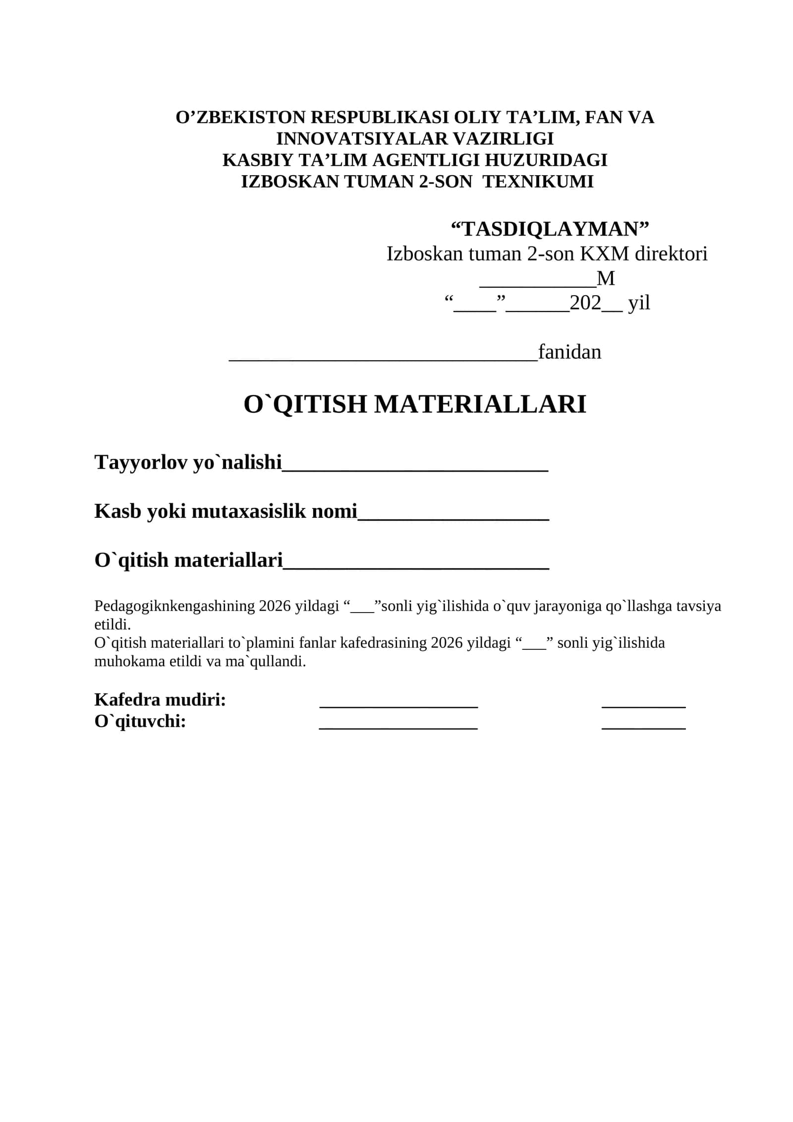 BIZNES ASOSLARI FANIDAN O`QITISH MATERIALLARI 1