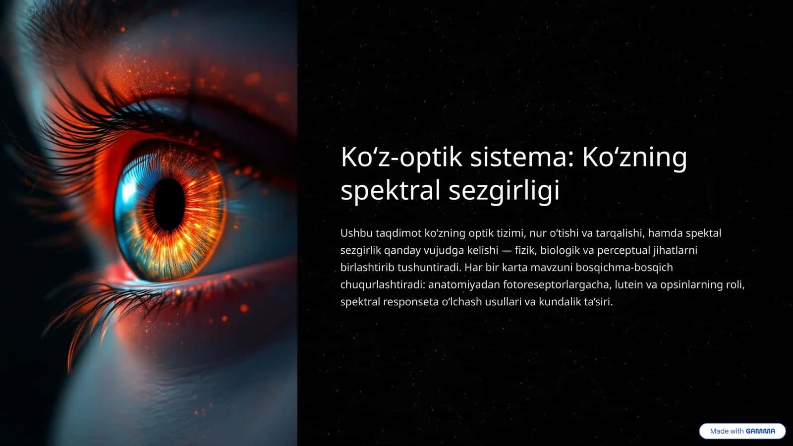 Ko‘z-optik sistema: Ko‘zning spektral sezgirligi 1