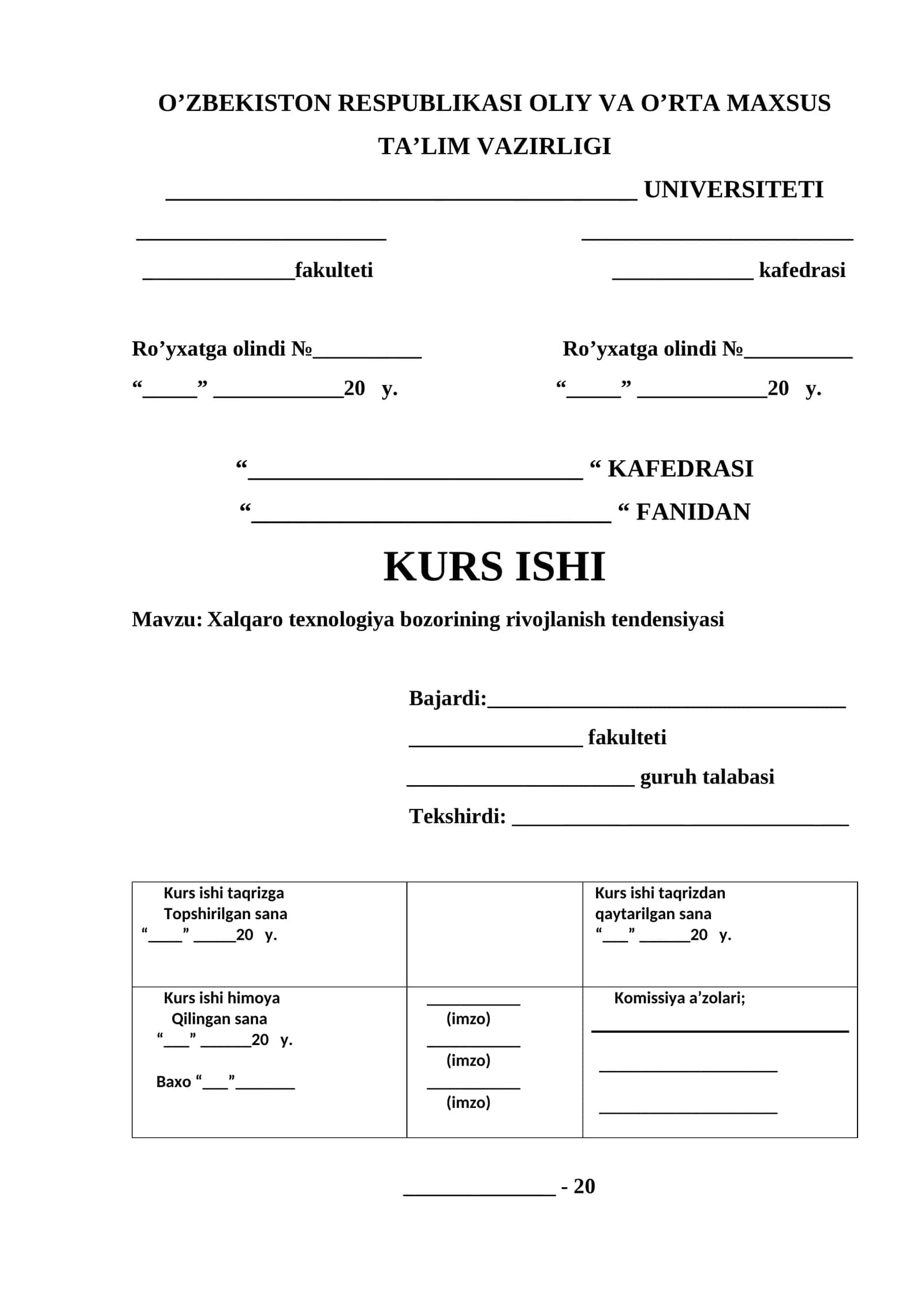 Kurs Ishi: Xalqaro texnologiya bozorining rivojlanish tendensiyasi 1
