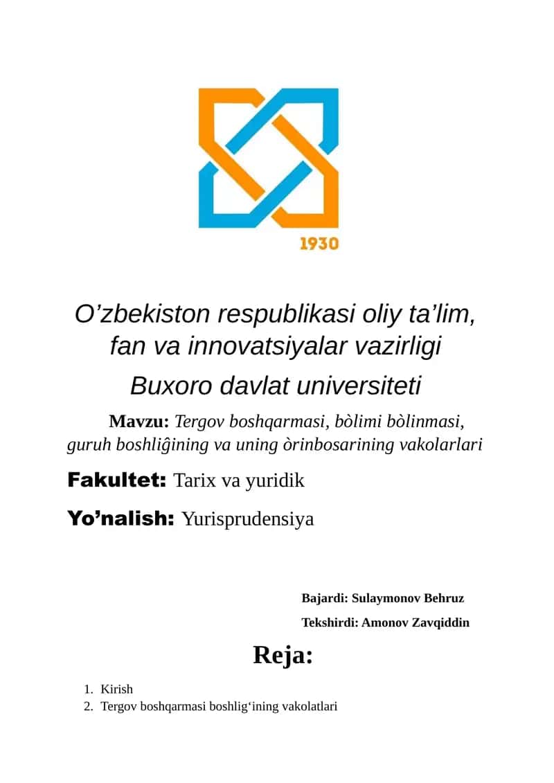 Tergov boshqarmasi, bòlimi bòlinmasi, guruh boshliĝining va uning òrinbosarining vakolarlari 1