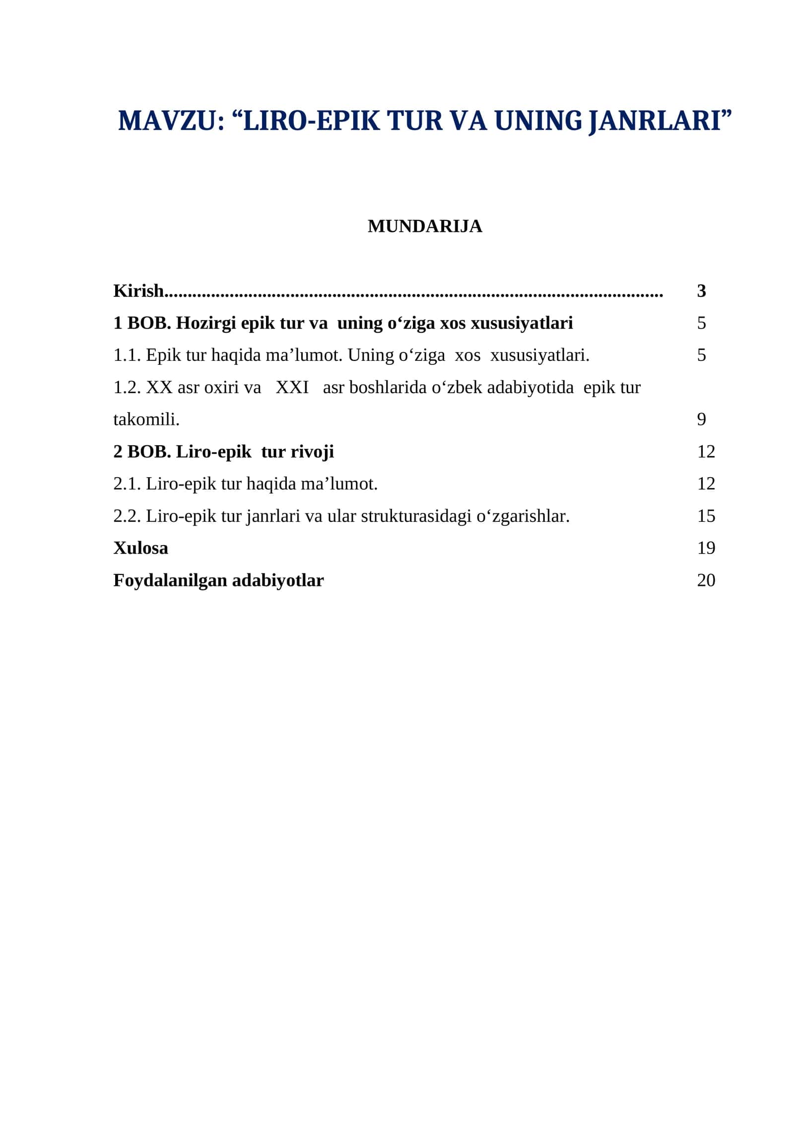 LIRO-EPIK TUR VA UNING JANRLARI 1