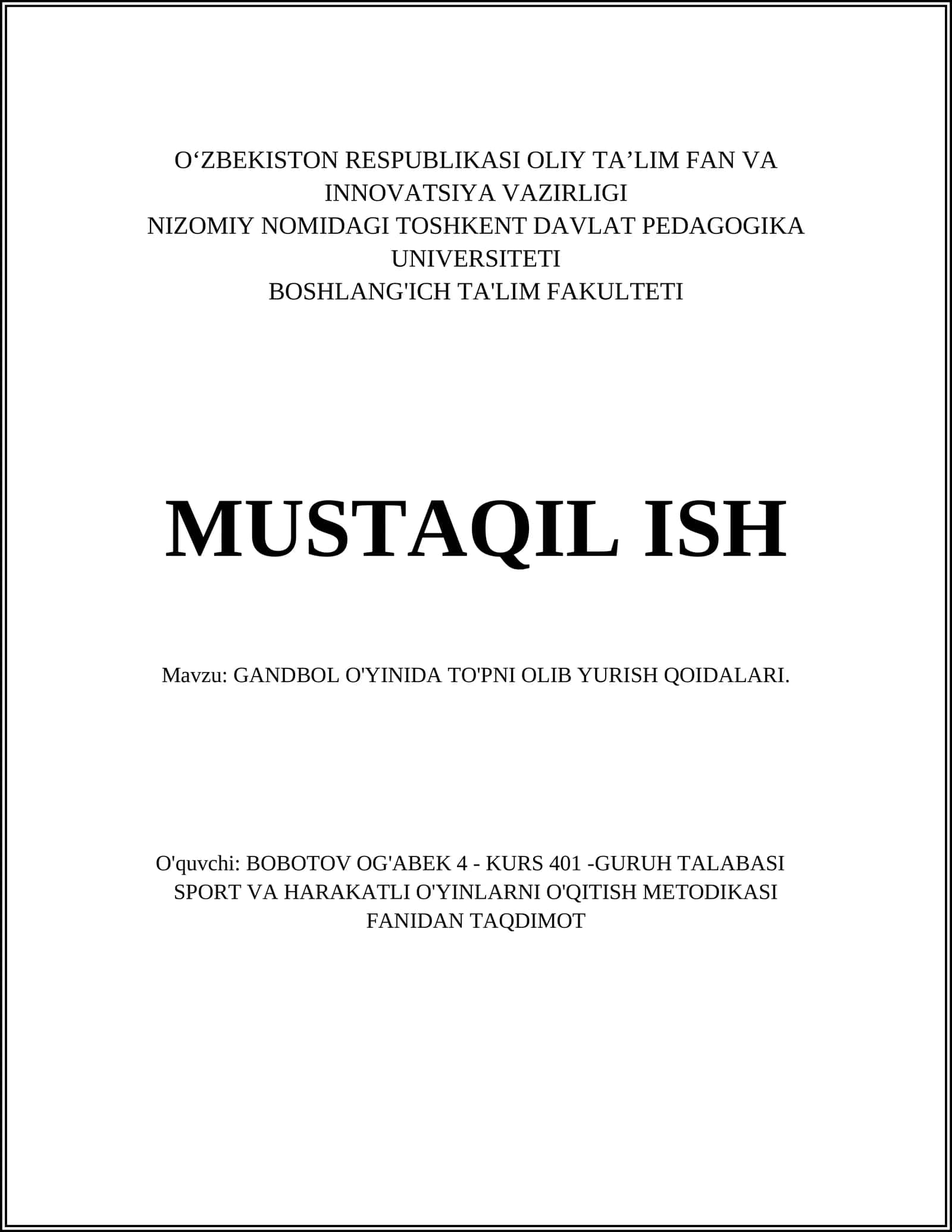 GANDBOL O'YINIDA TO'PNI OLIB YURISH QOIDALARI 1