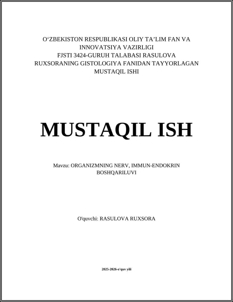 ORGANIZMNING NERV, IMMUN-ENDOKRIN BOSHQARILUVI 1