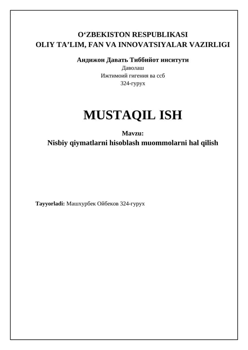 Nisbiy qiymatlarni hisoblash asoslari 1