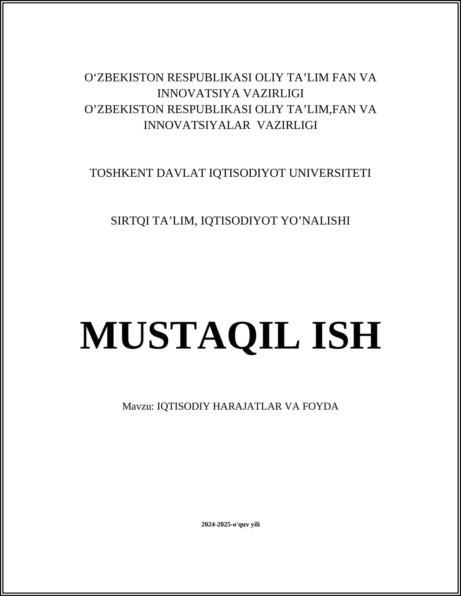 IQTISODIY HARAJATLAR VA FOYDA 1