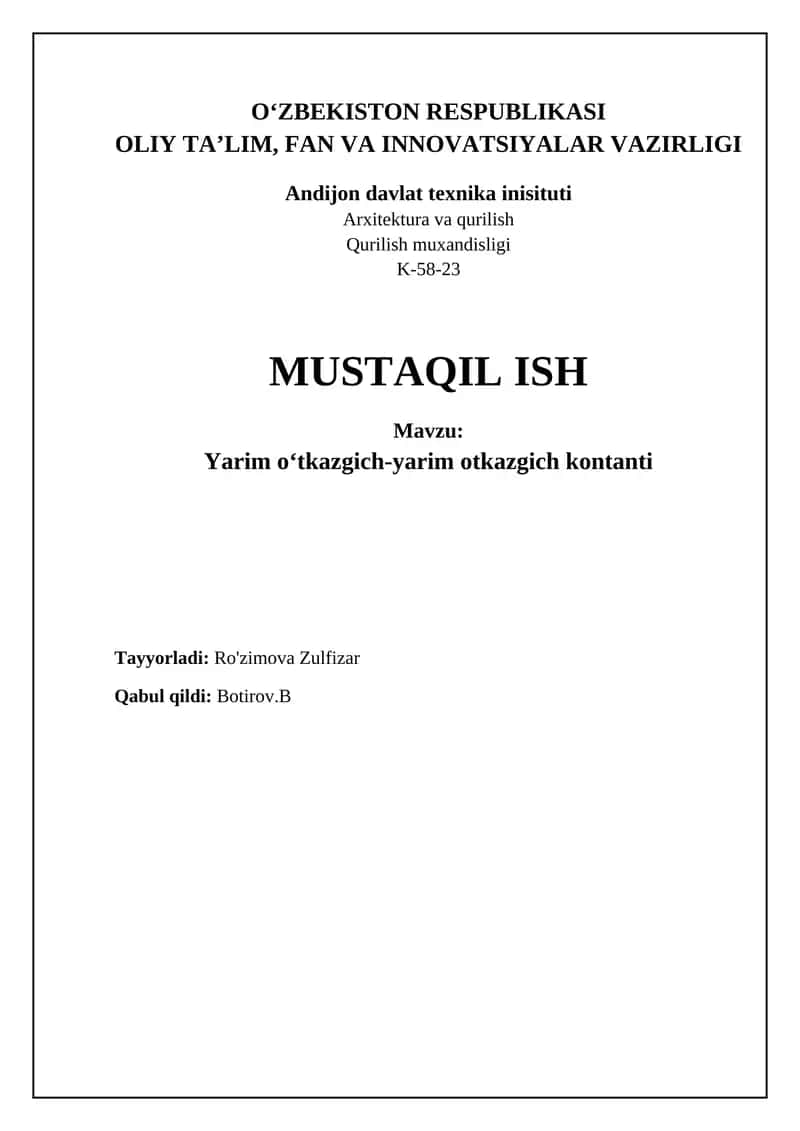 Yarim oʻtkazgich-yarim otkazgich kontanti 1