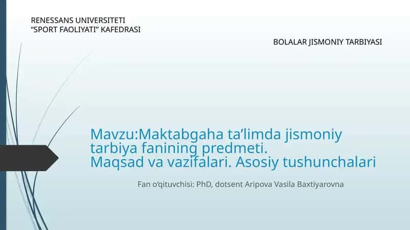 Jismoniy tarbiya fanining maqsadi va vazifalari 1