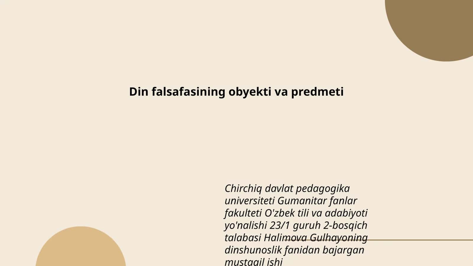 Din falsafasining obyekti va predmeti 1