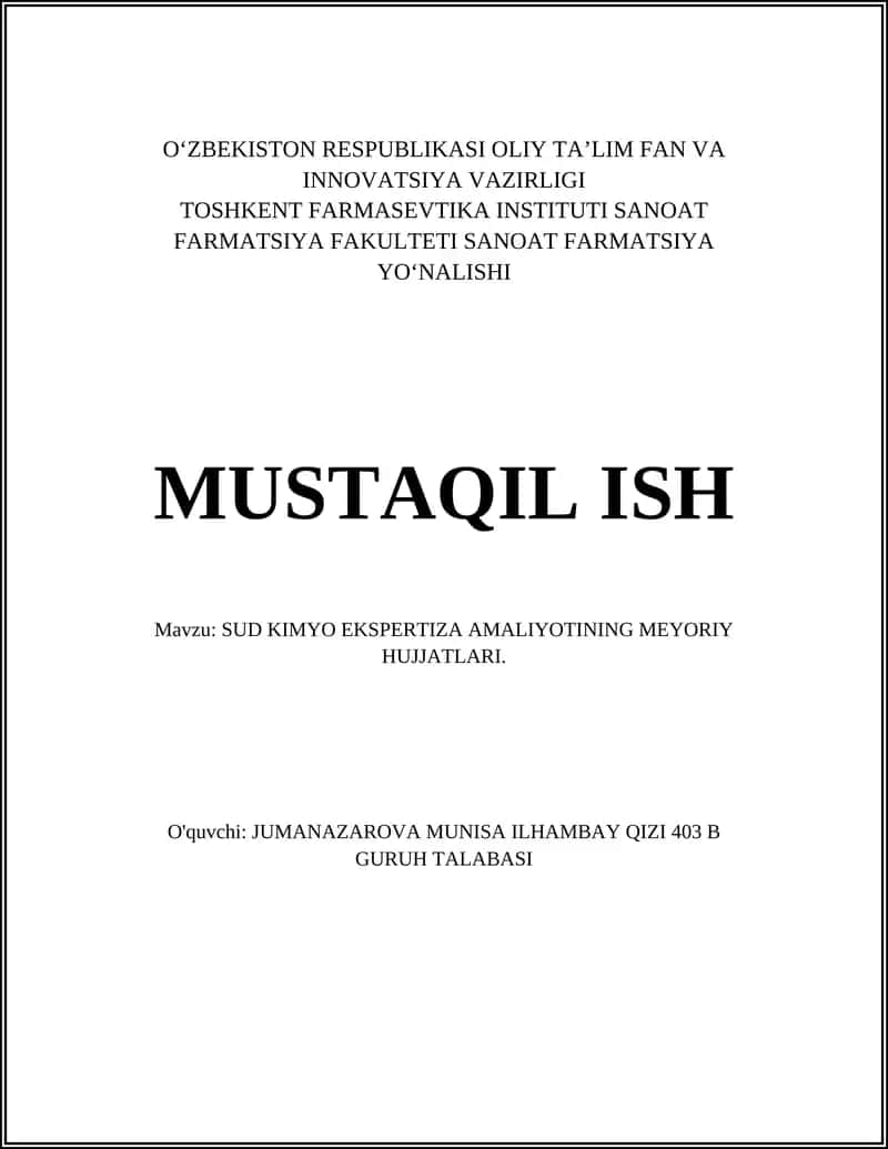 SUD KIMYO EKSPERTIZA AMALIYOTINING MEYORIY HUJJATLARI 1