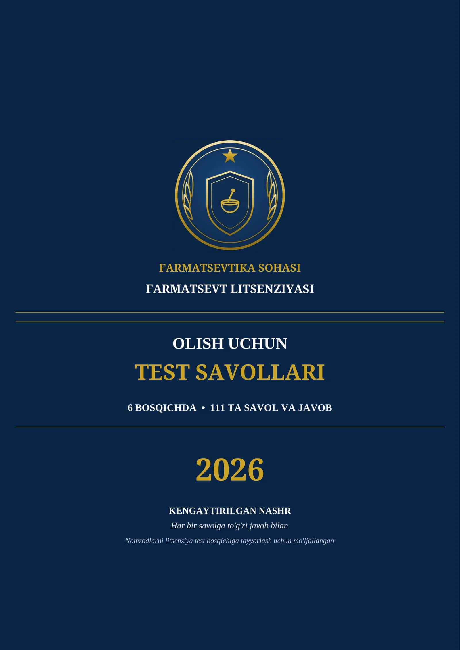 FARMATSEVTIKA SOHASI
FARMATSEVT LITSENZIYASI
OLISH UCHUN
TEST SAVOLLARI 1