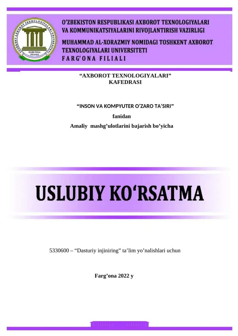 Dasturiy injiniring ta’lim yo’nalishlari uchun 1