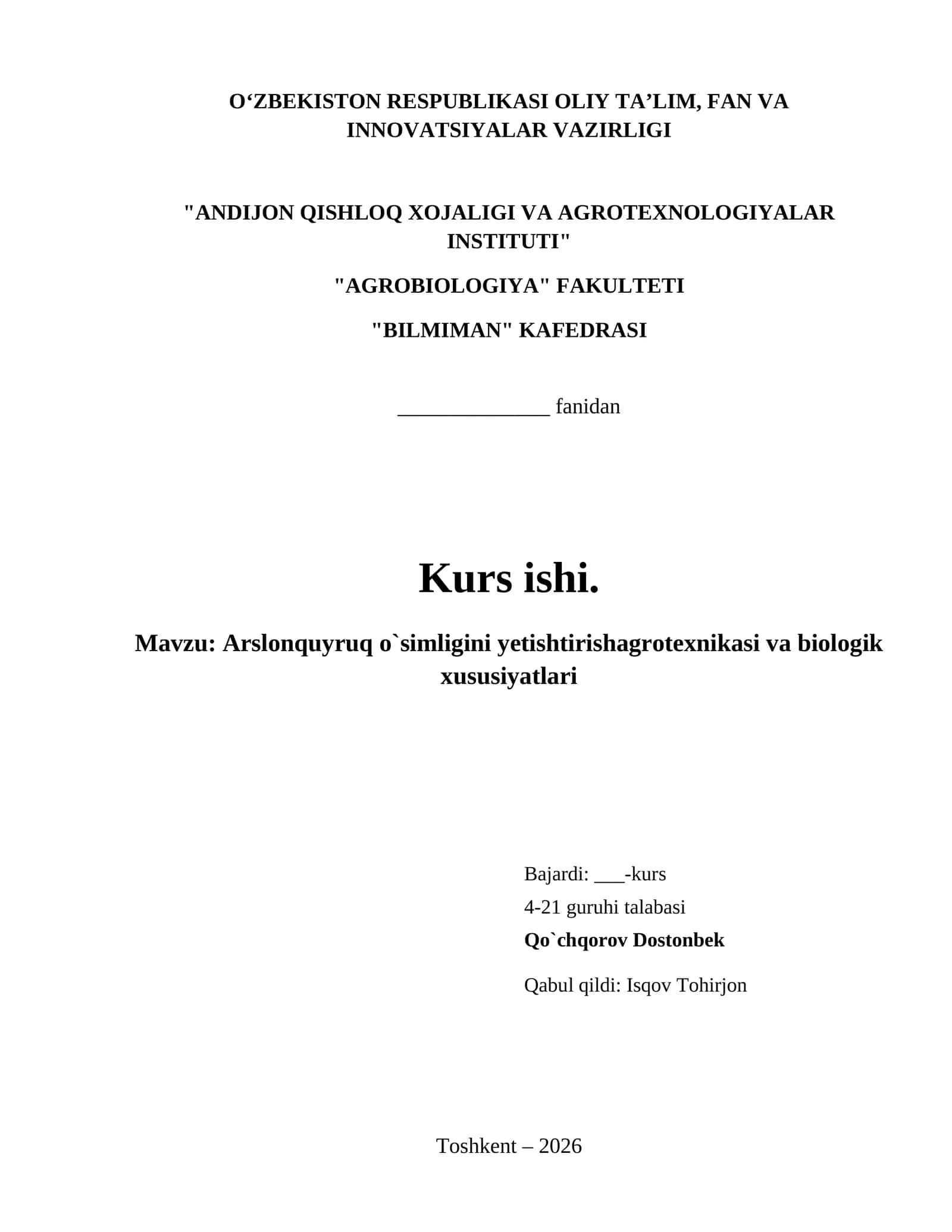 Arslonquyruq o`simligini yetishtirishagrotexnikasi va biologik xususiyatlari 1