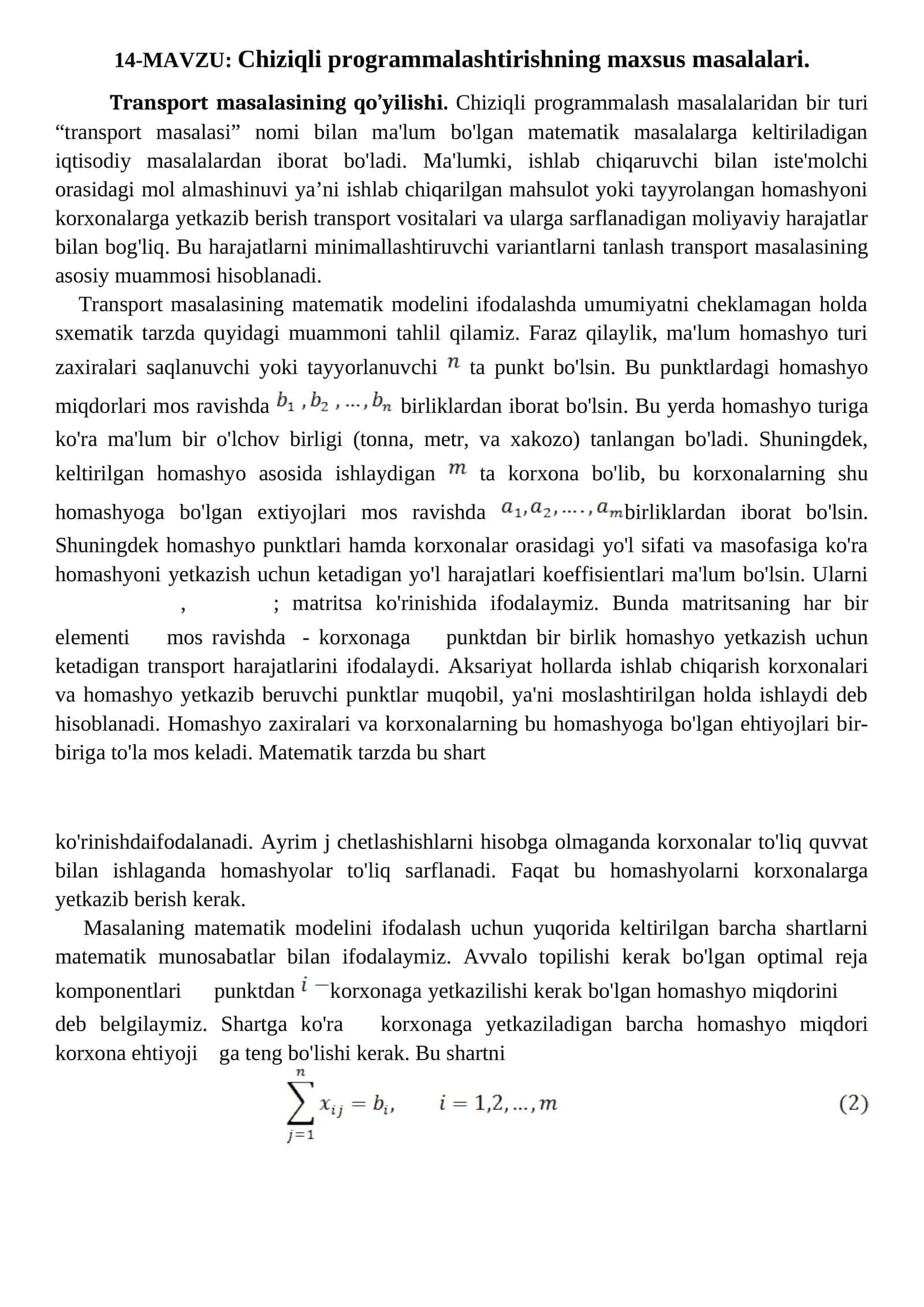 Chiziqli programmalashtirishning maxsus masalalari 1