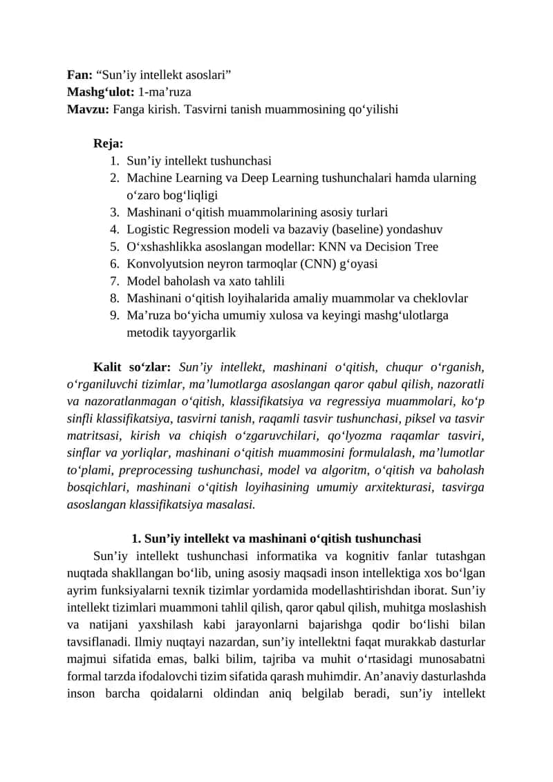 “Sun’iy intellekt asoslari” 1