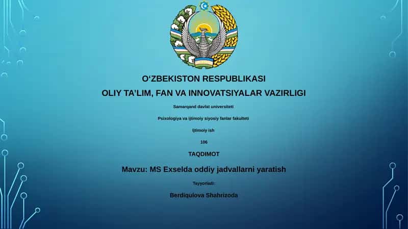MS Exselda oddiy jadvallarni yaratish 1