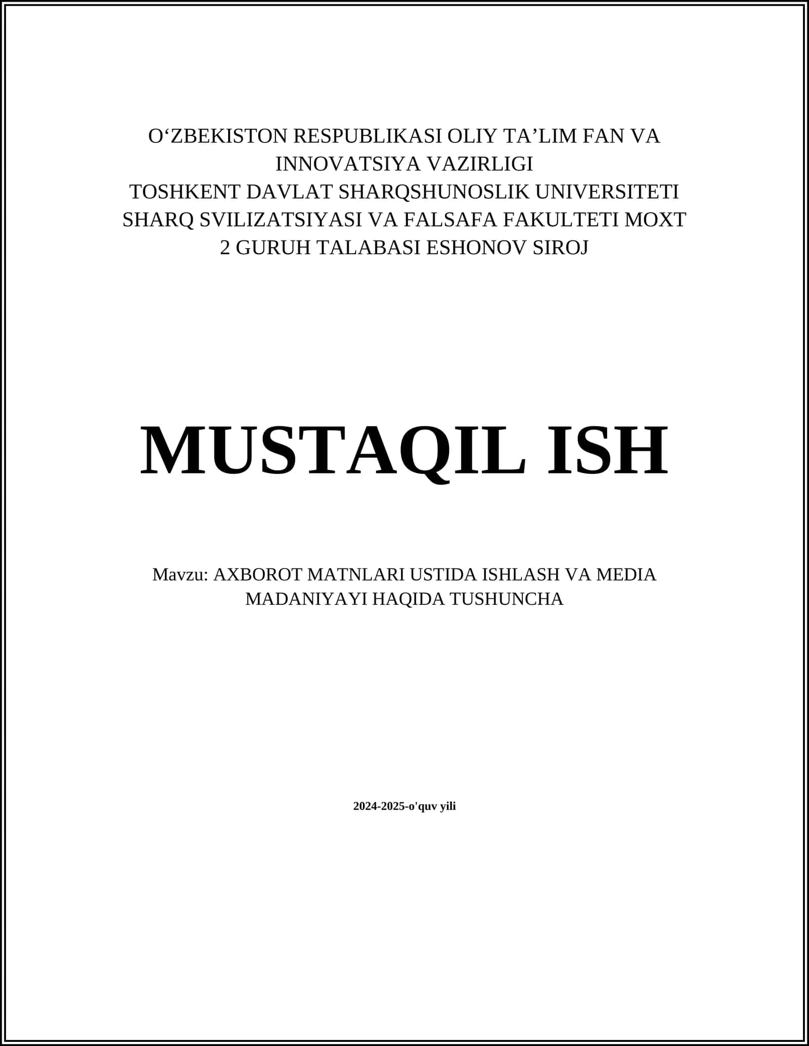 AXBOROT MATNLARI USTIDA ISHLASH VA MEDIA MADANIYAYI HAQIDA TUSHUNCHA 1