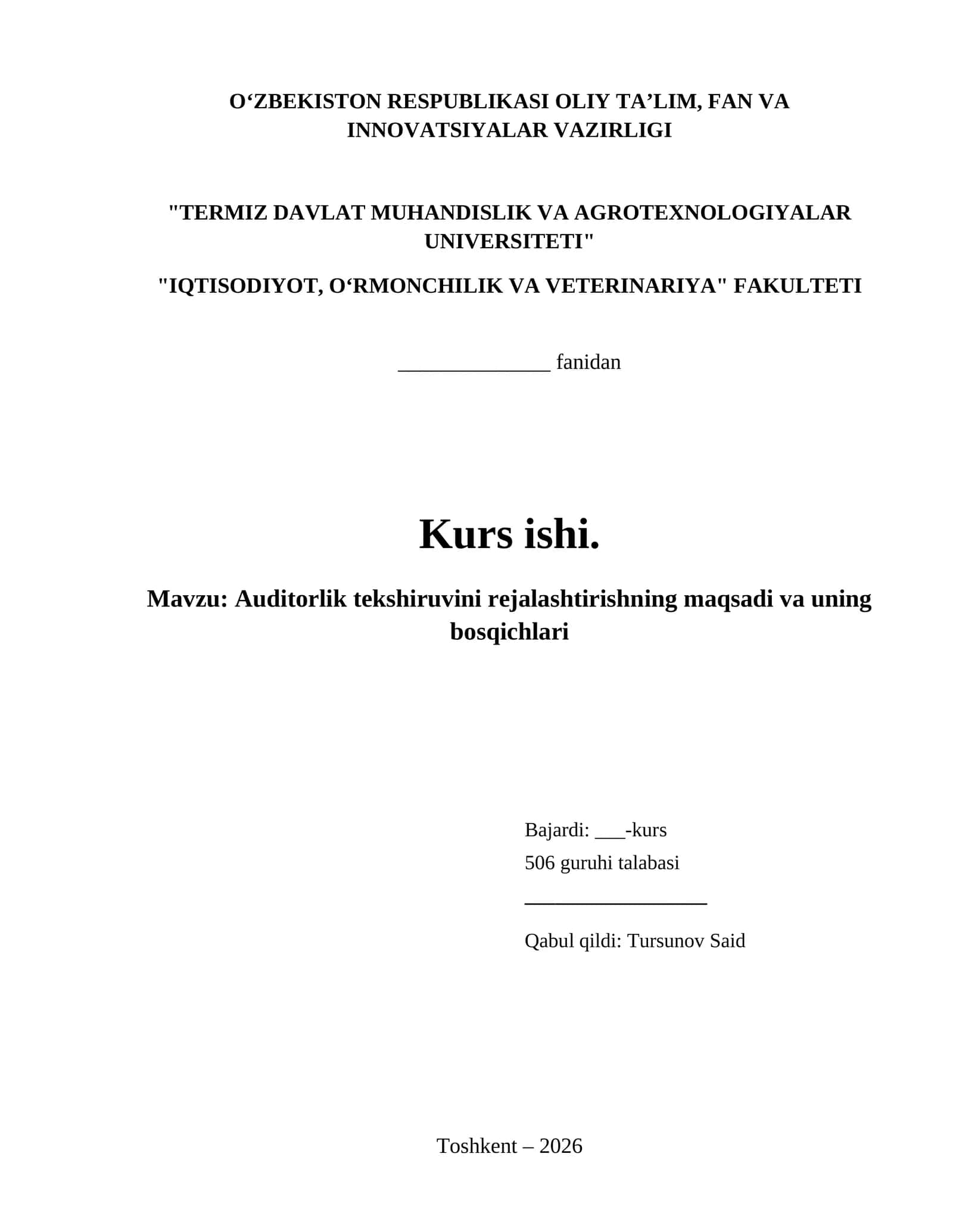Auditorlik tekshiruvini rejalashtirishning maqsadi va uning bosqichlari 1