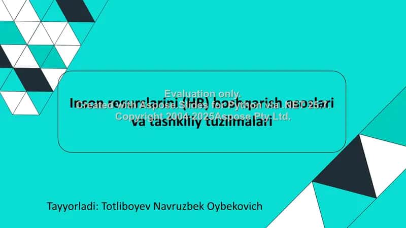 Inson resurslarini (HR) boshqarish asoslari va tashkiliy tuzilmalari 1