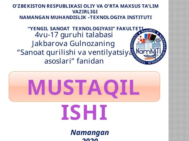 Sanoat qurilishi va ventilatsiya asoslari 1
