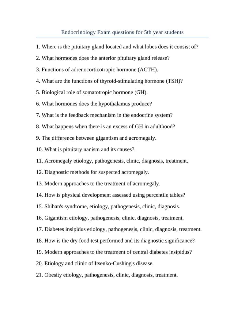 Endocrinology Exam Questions 1