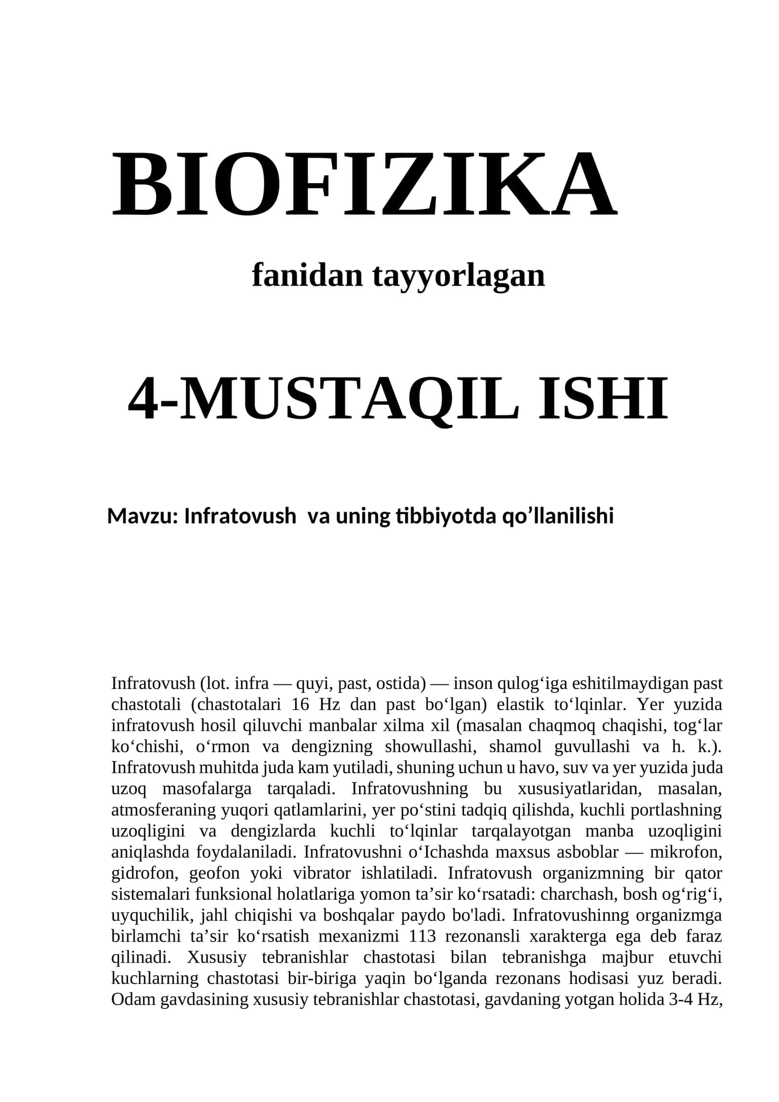Infratovush  va uning tibbiyotda qo’llanilishi 1