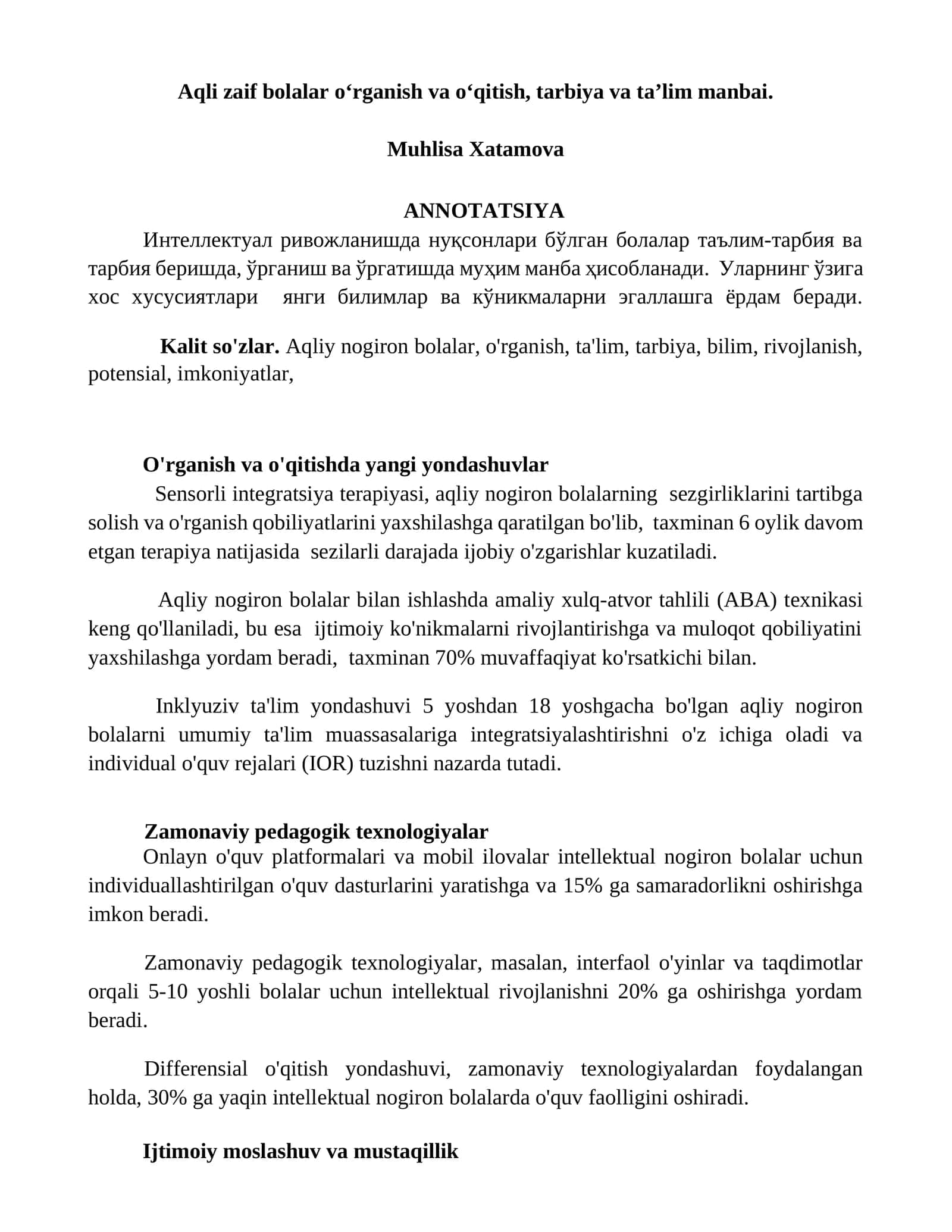 O'tish jarayonida aqliy nogiron bolalar 1