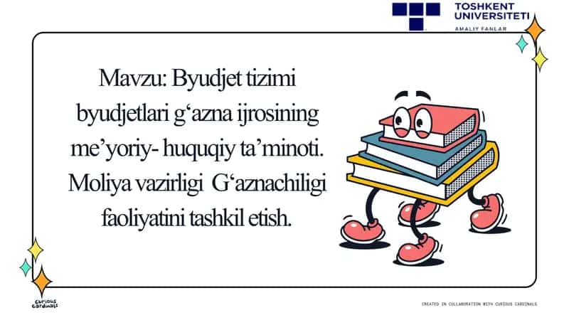 Byudjet tizimi byudjetlari g‘azna ijrosining me’yoriy- huquqiy ta’minoti. Moliya vazirligi  G‘aznachiligi faoliyatini tashkil etish. 1