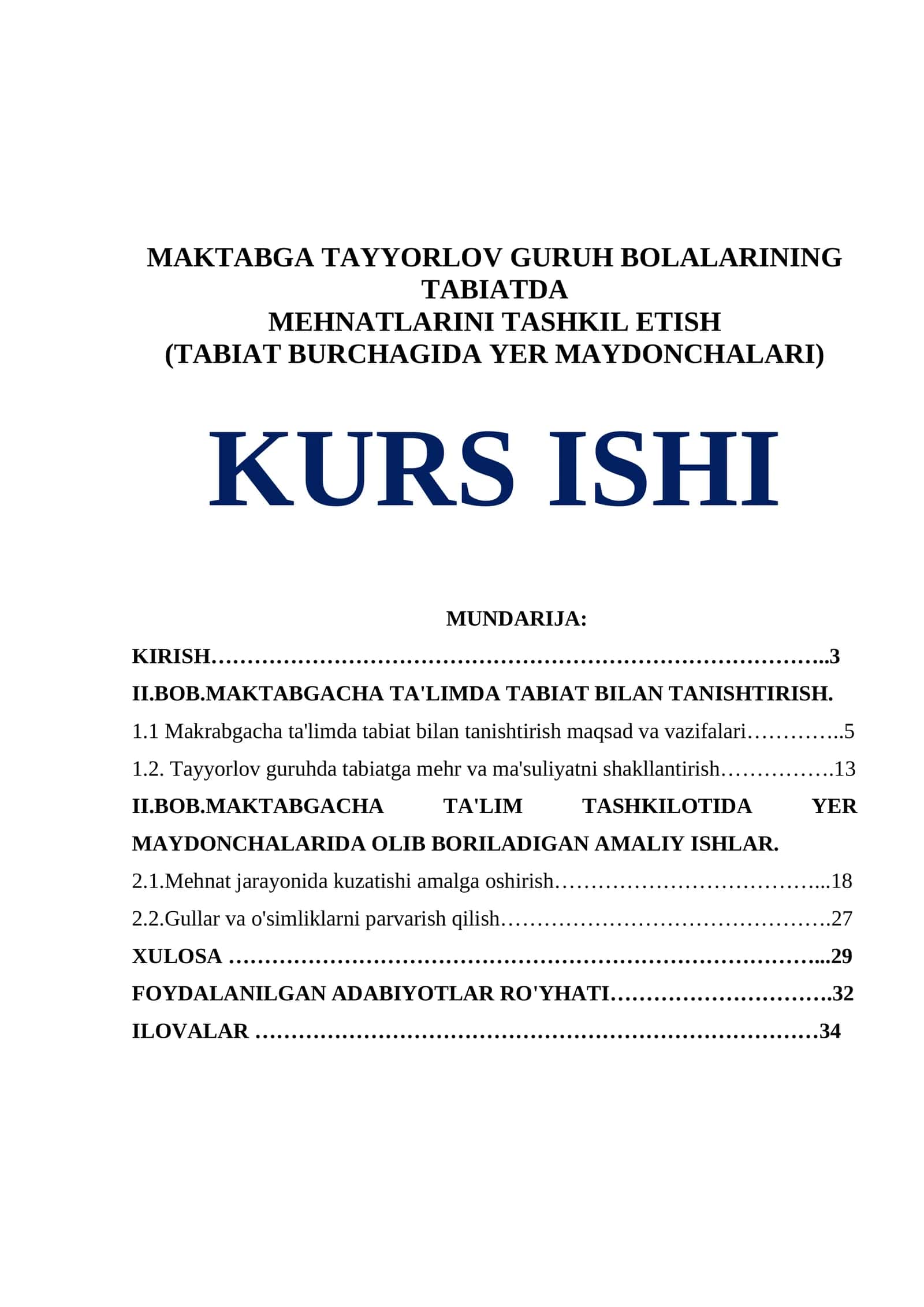 MAKTABGA TAYYORLOV GURUH BOLALARINING TABIATDA MEHNATLARINI TASHKIL ETISH (TABIAT BURCHAGIDA YER MAYDONCHALARI) KURS ISHI 1