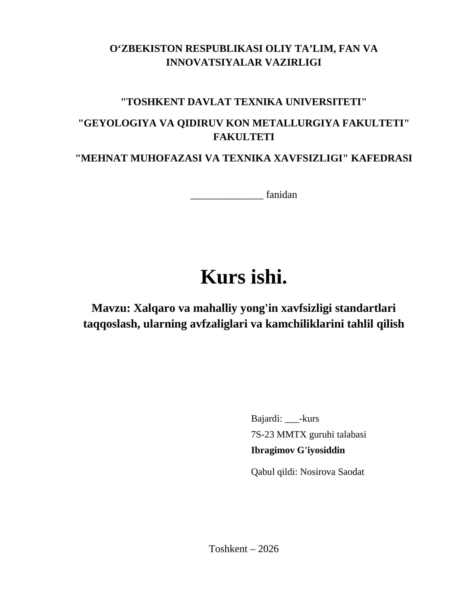 Xalqaro va mahalliy yong'in xavfsizligi standartlari taqqoslash, ularning avfzaliglari va kamchiliklarini tahlil qilish 1