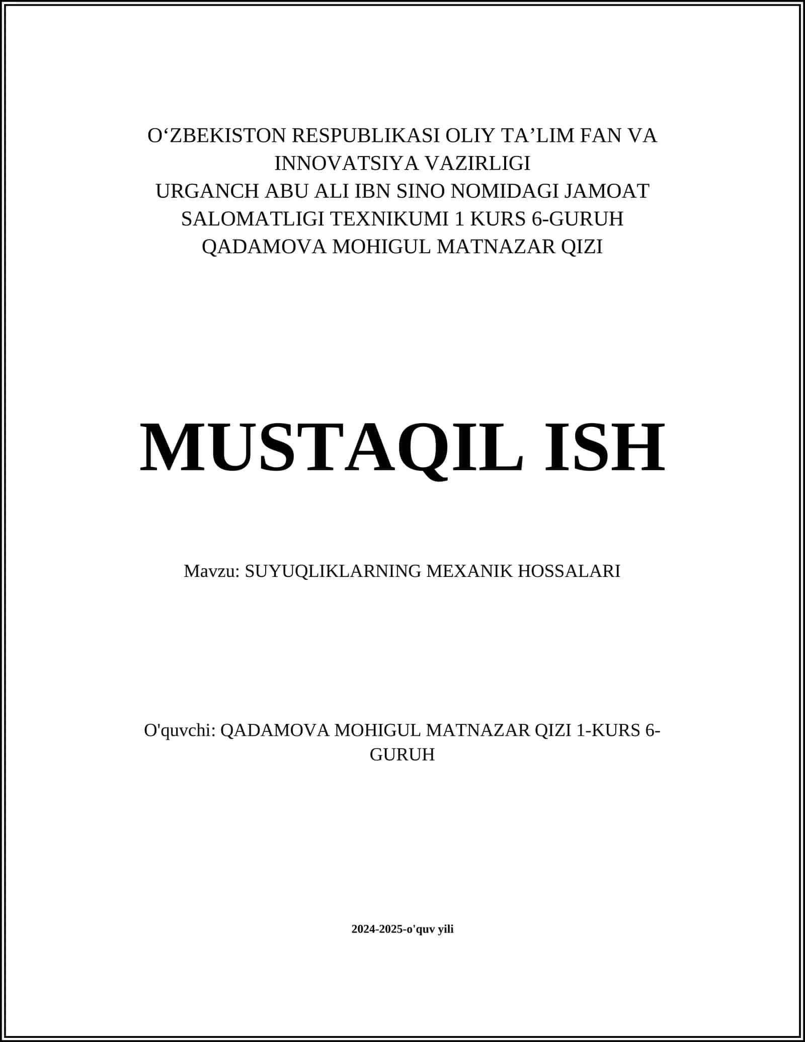 SUYUQLIKLARNING MEXANIK HOSSALARI 1