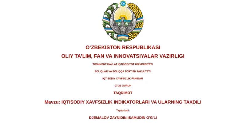IQTISODIY XAVFSIZLIK INDIKATORLARI VA ULARNING TAXDILI 1