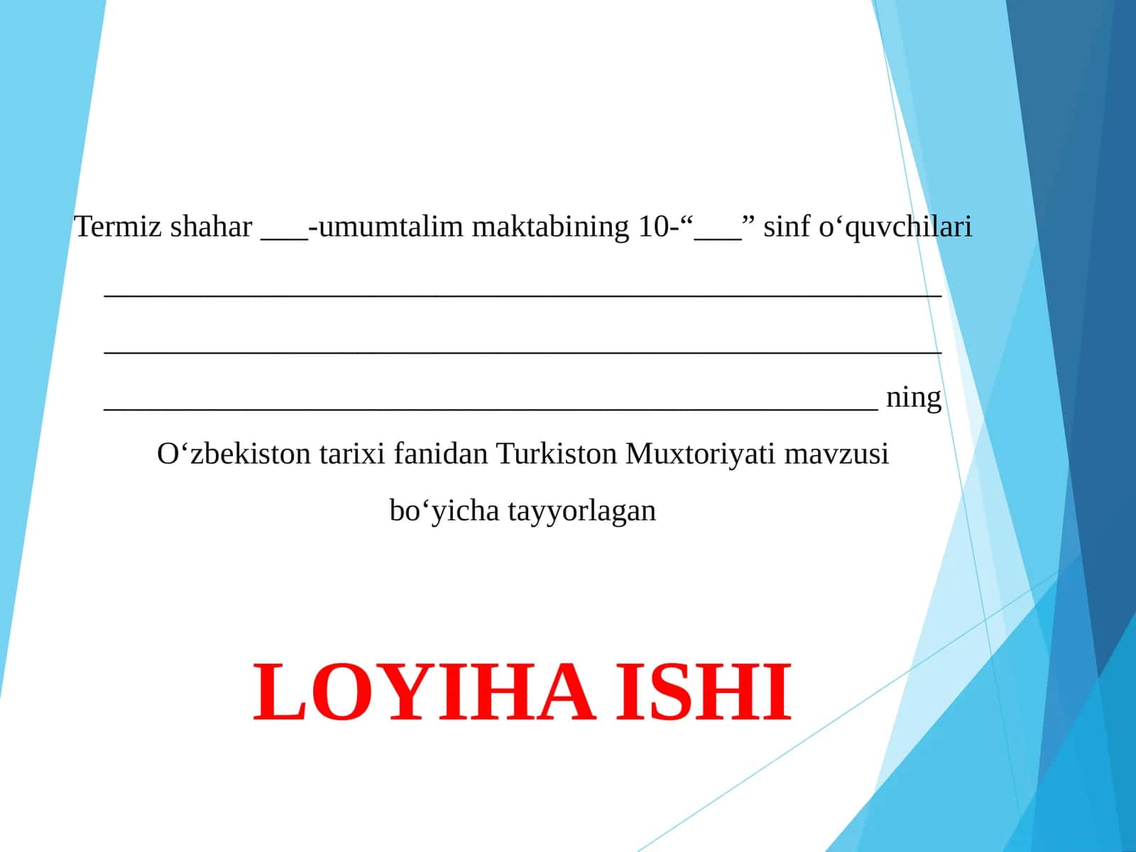 10-SINF TARIX FANIDAN TURKISTON MUXTORIYATI MAVZUSI BO'YICHA TAQDIMOD 1