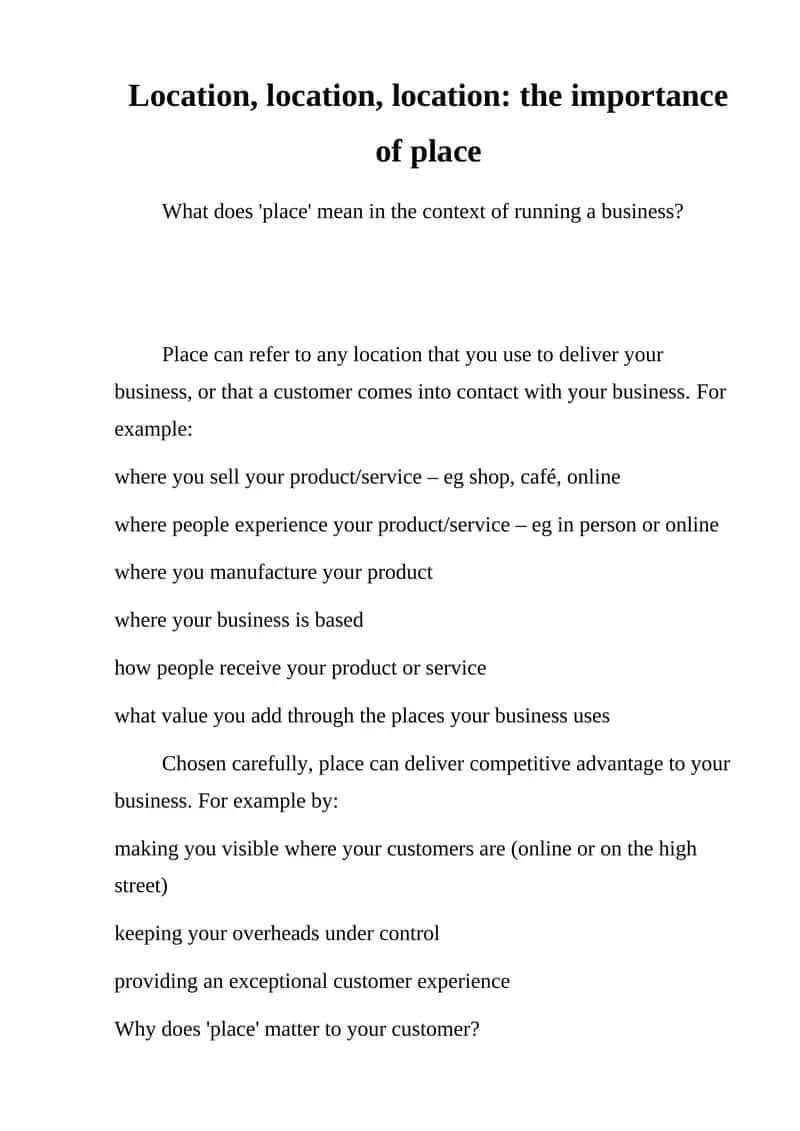 The importance of place in business 1