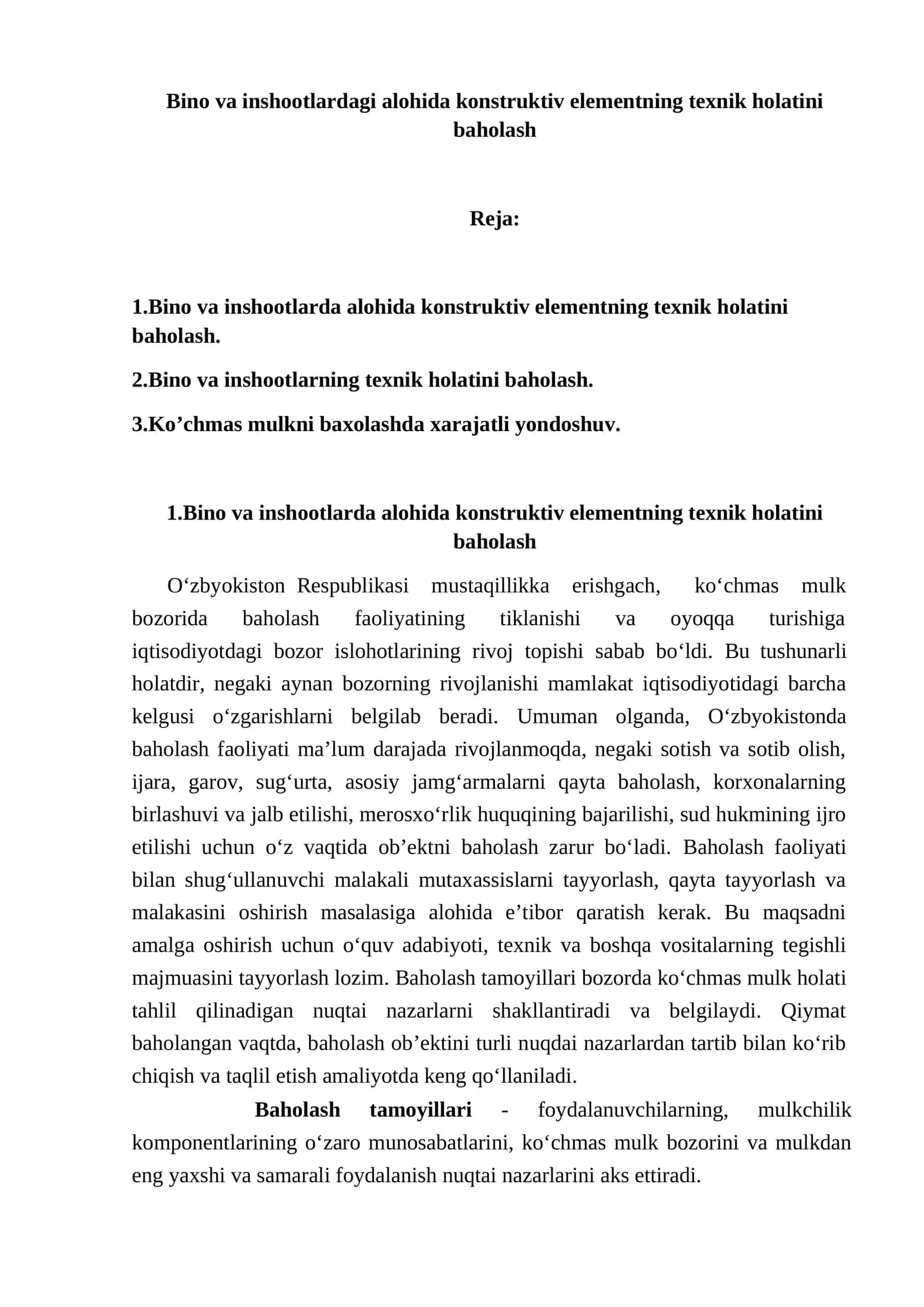 Bino va inshootlardagi alohida konstruktiv elementning texnik holatini baholash 1