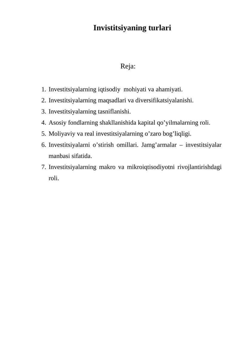 Investitsiyalar va ularning o'zaro bog'liqligi 1