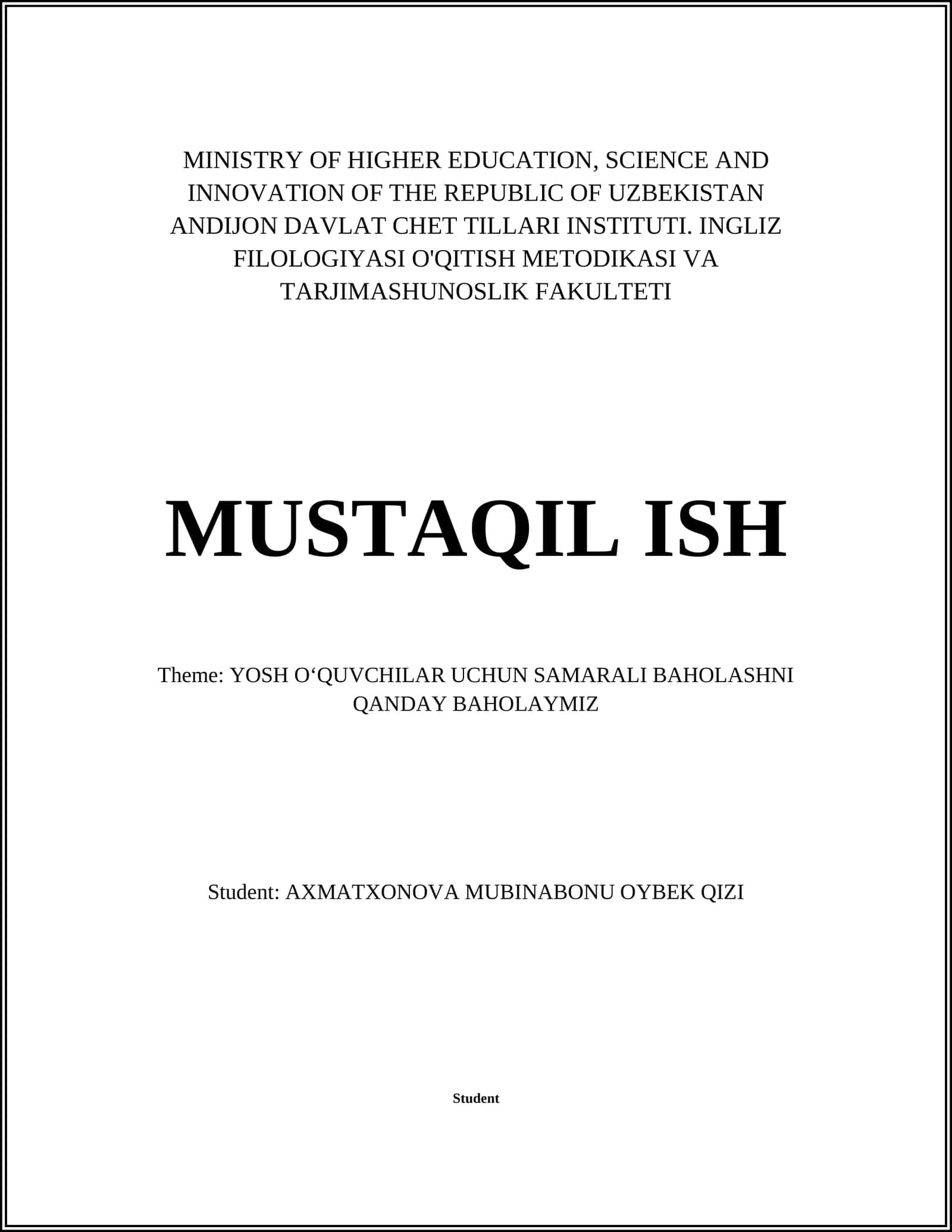 INGLIZ FILOLOGIYASI O'QITISH METODIKASI VA TARJIMASHUNOSLIK FAKULTETI 1