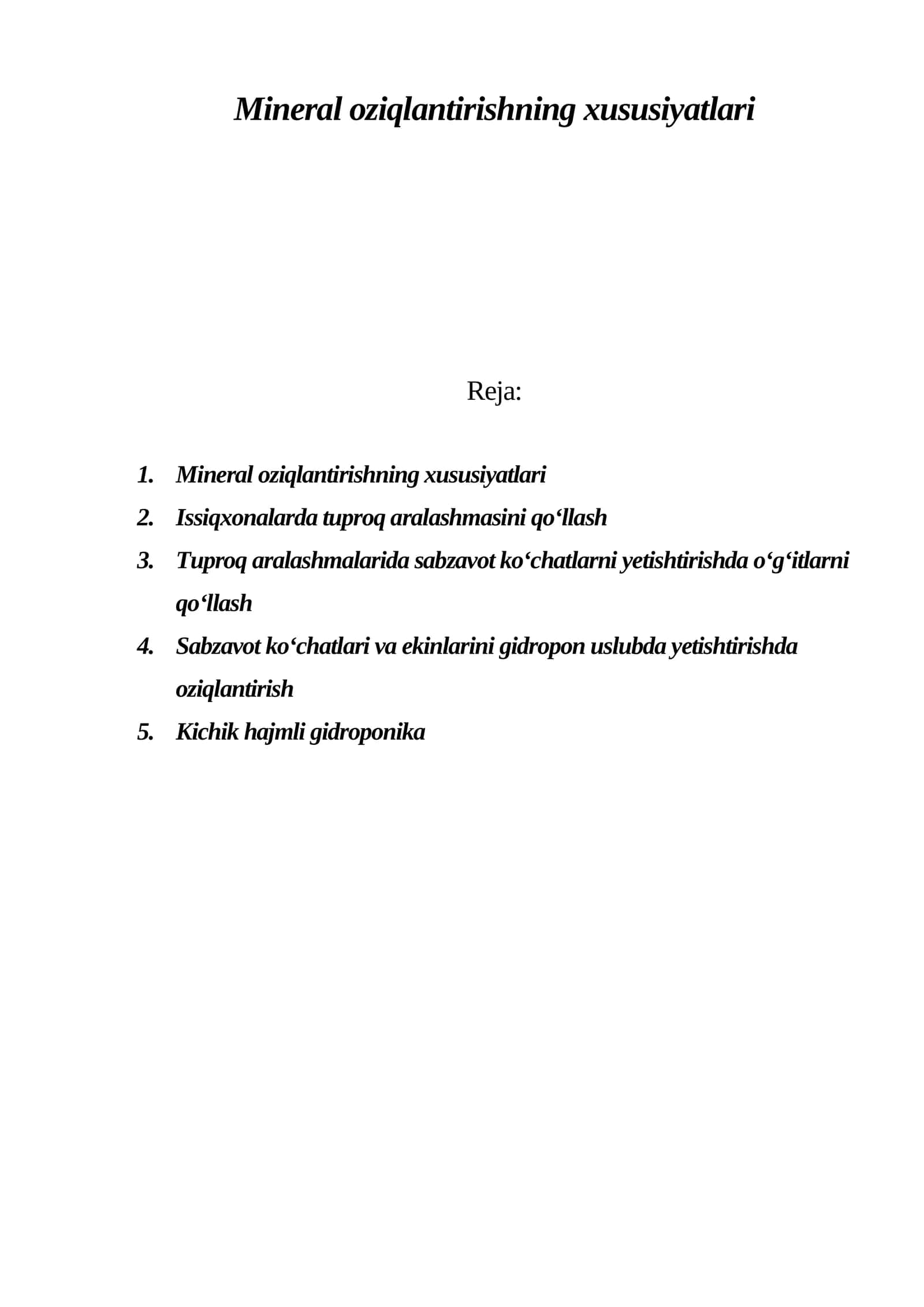 Mineral oziqlantirishning xususiyatlari 1