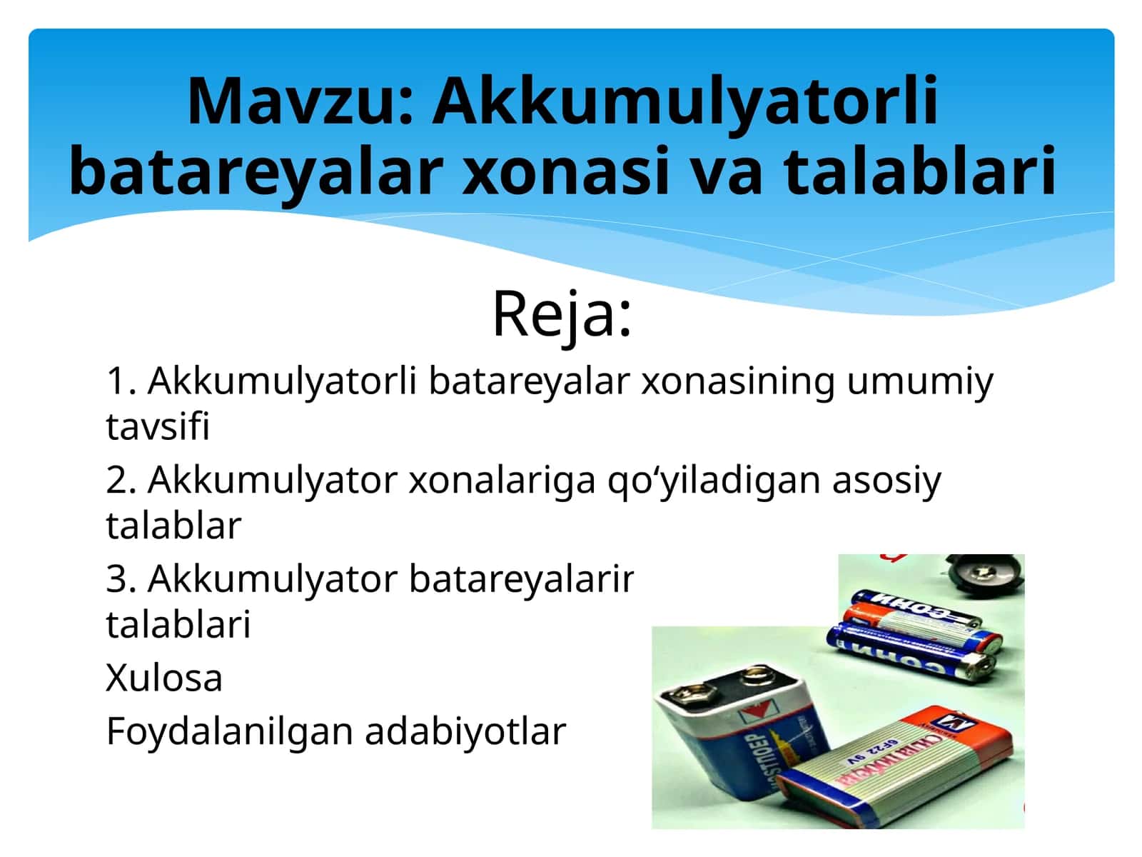 Akkumulyatorli batareyalar xonasi va talablari 1