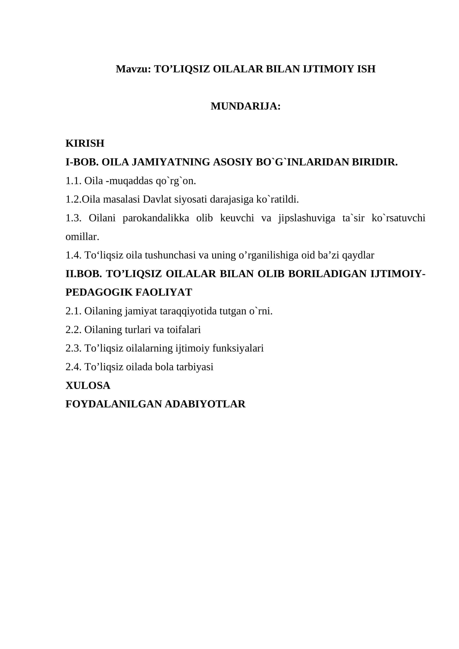 TO’LIQSIZ OILALAR BILAN IJTIMOIY ISH 1