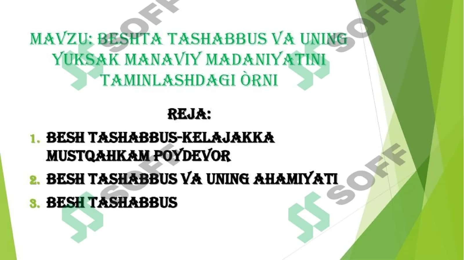beshta tashabbus va uning yuksak manaviy 1