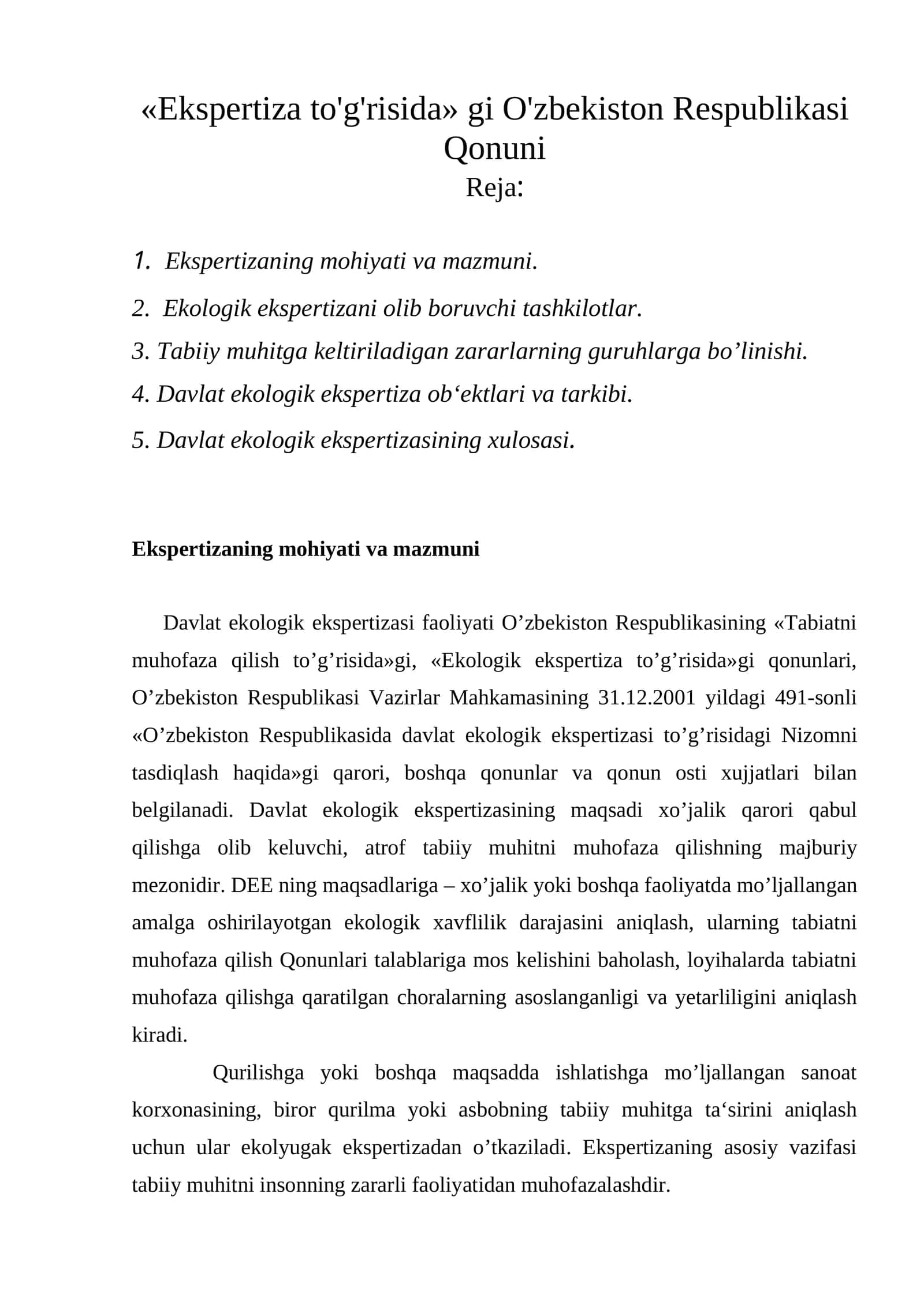 Ekologik ekspertiza to'g'risida 1