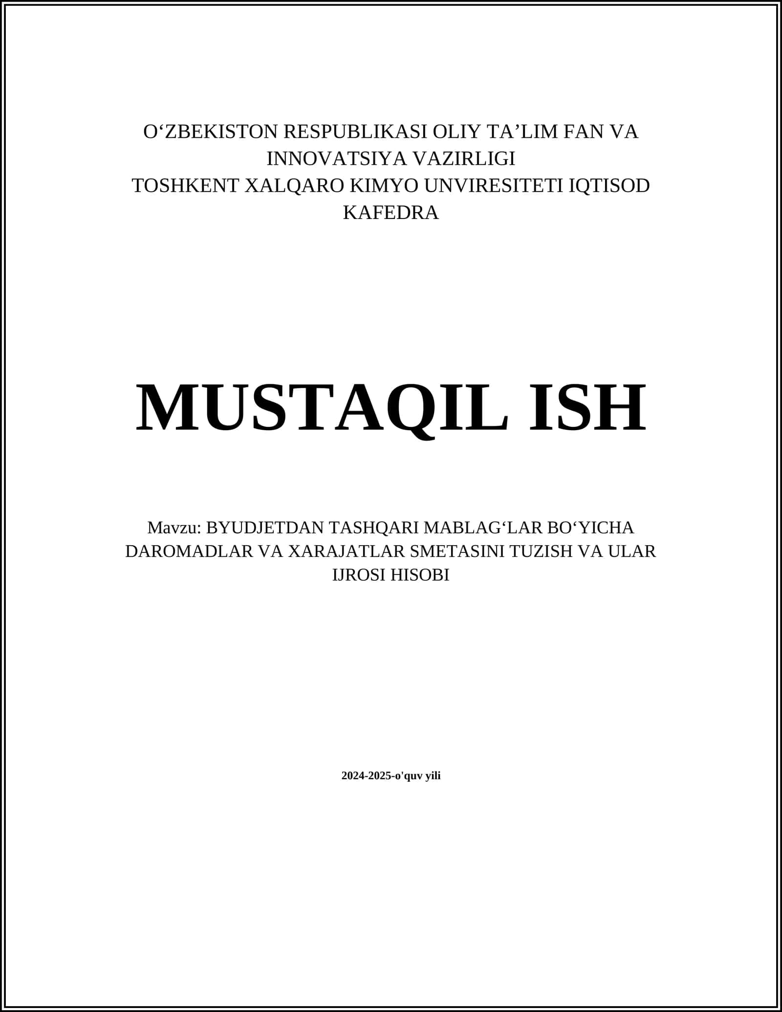BYUDJETDAN TASHQARI MABLAG‘LAR BO‘YICHA DAROMADLAR VA XARAJATLAR SMETASINI TUZISH VA ULAR IJROSI HISOBI 1