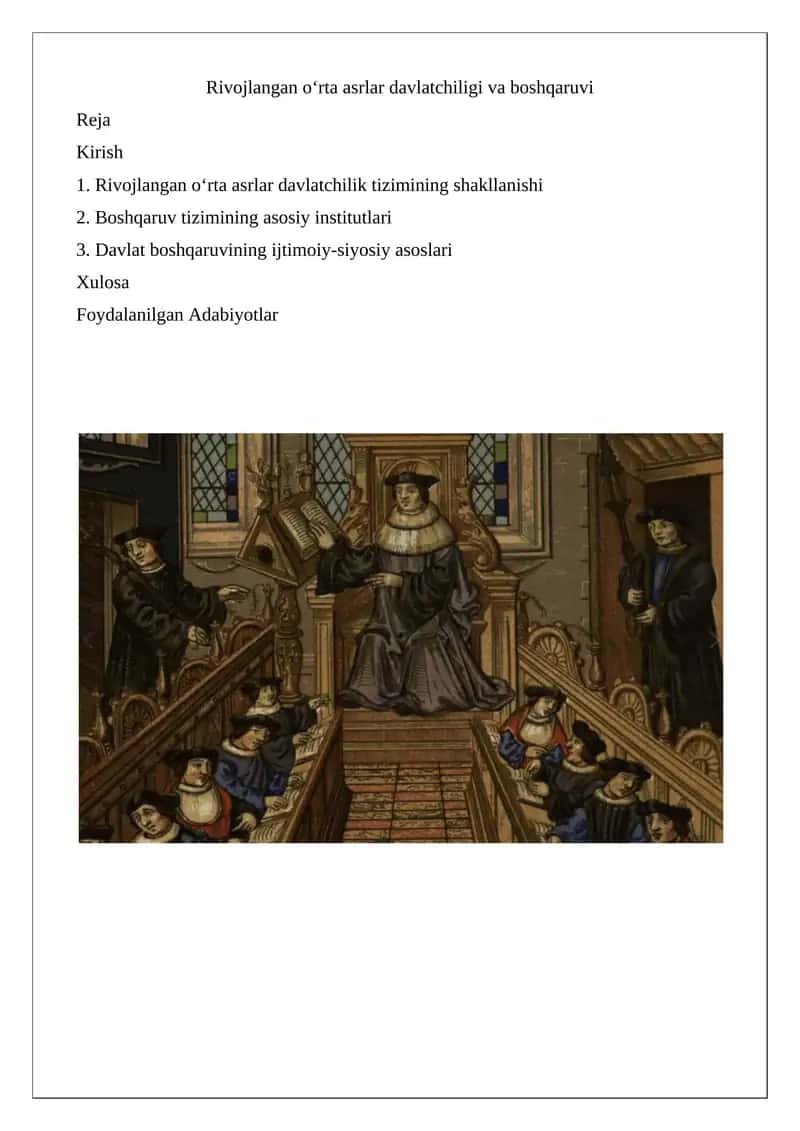 Rivojlangan o‘rta asrlar davlatchiligi va boshqaruvi 1