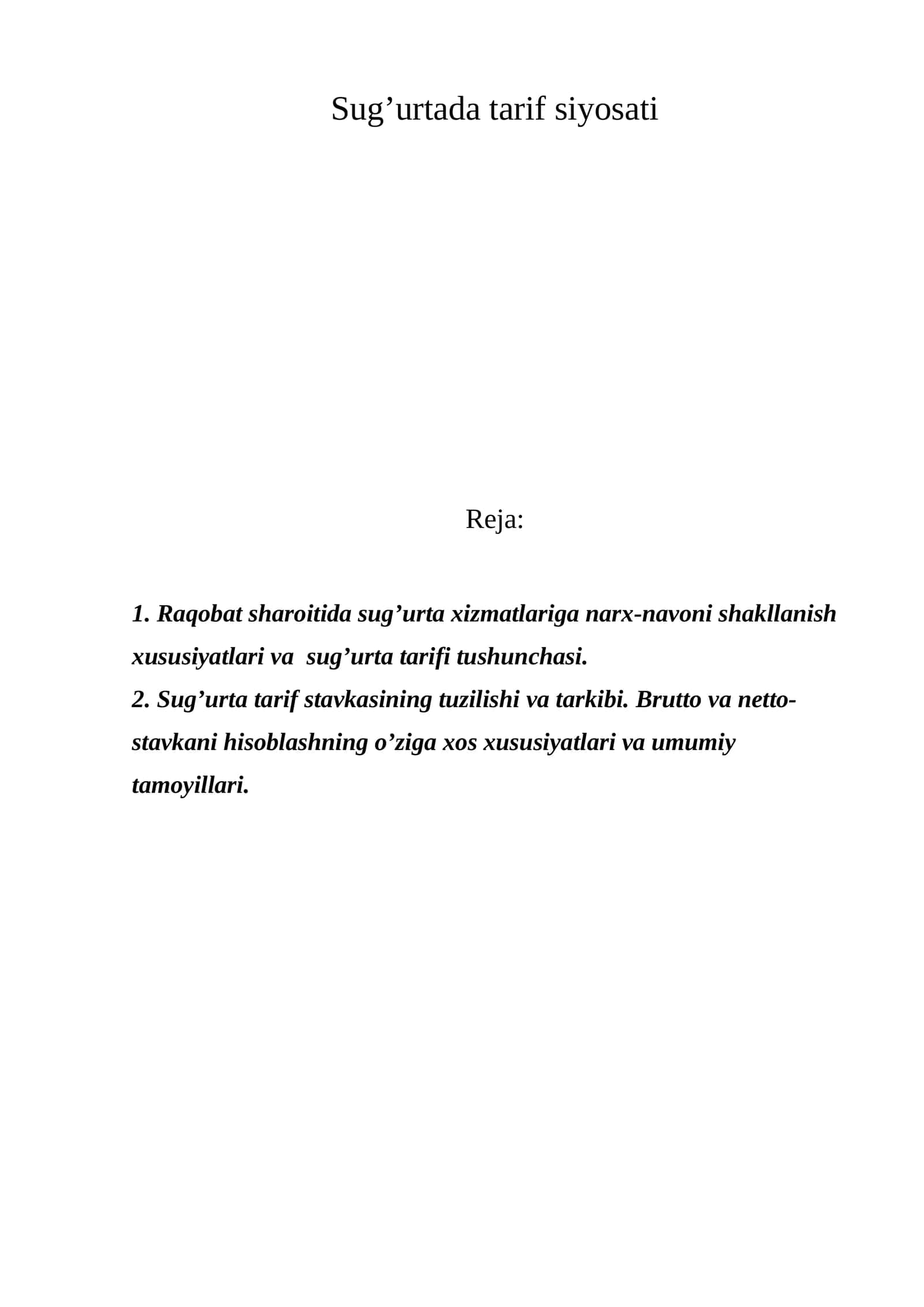 Sug’urtada tarif siyosati 1