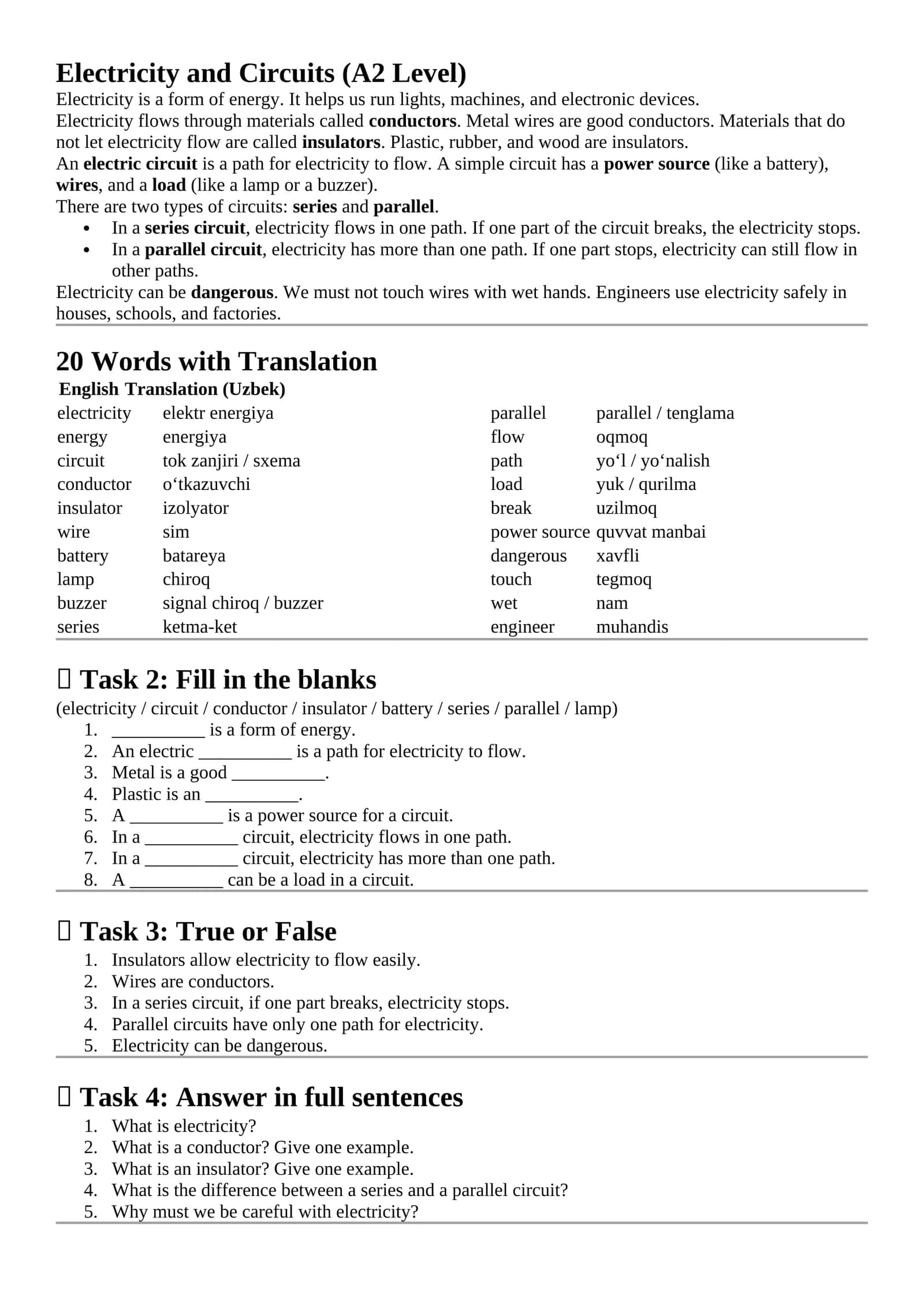 Electricity and Circuits (A2 Level) 1