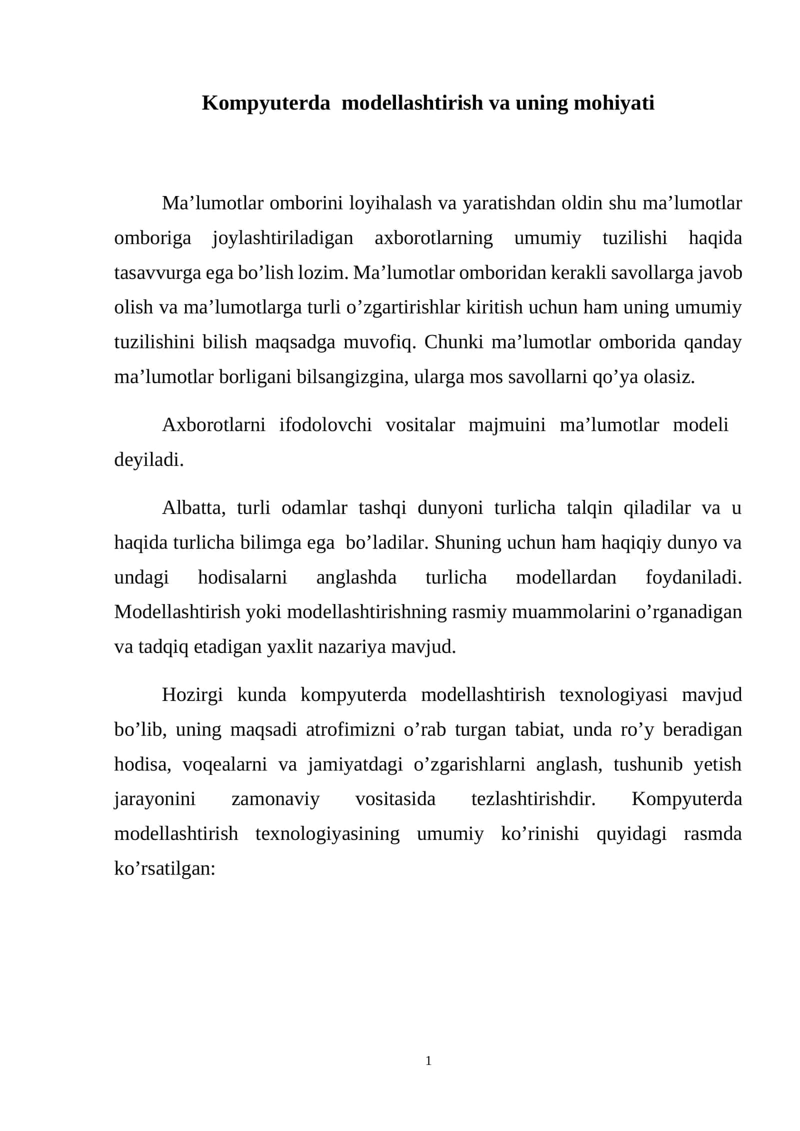Kompyuterda modellashtirish va uning mohiyati 1