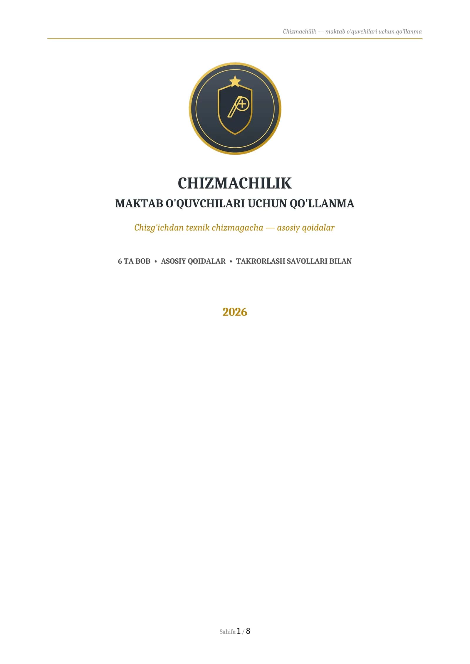 CHIZMACHILIK
MAKTAB O'QUVCHILARI UCHUN QO'LLANMA 1