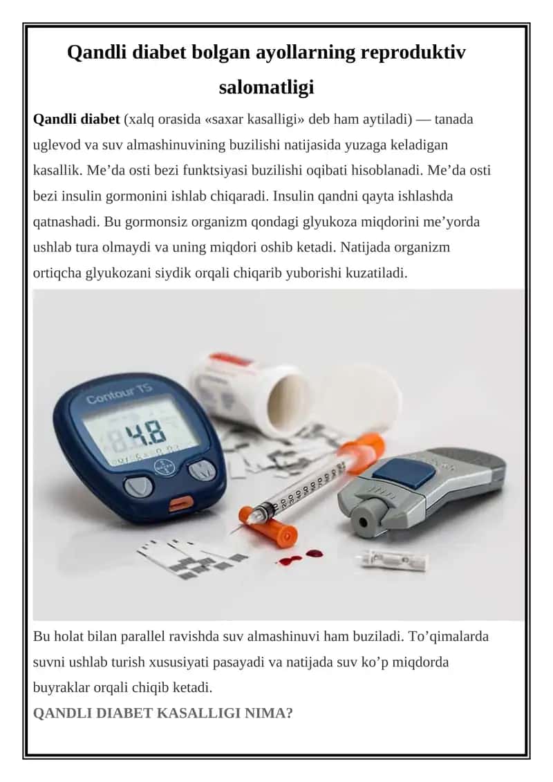 Qandli diabet bolgan ayollarning reproduktiv salomatligi 1