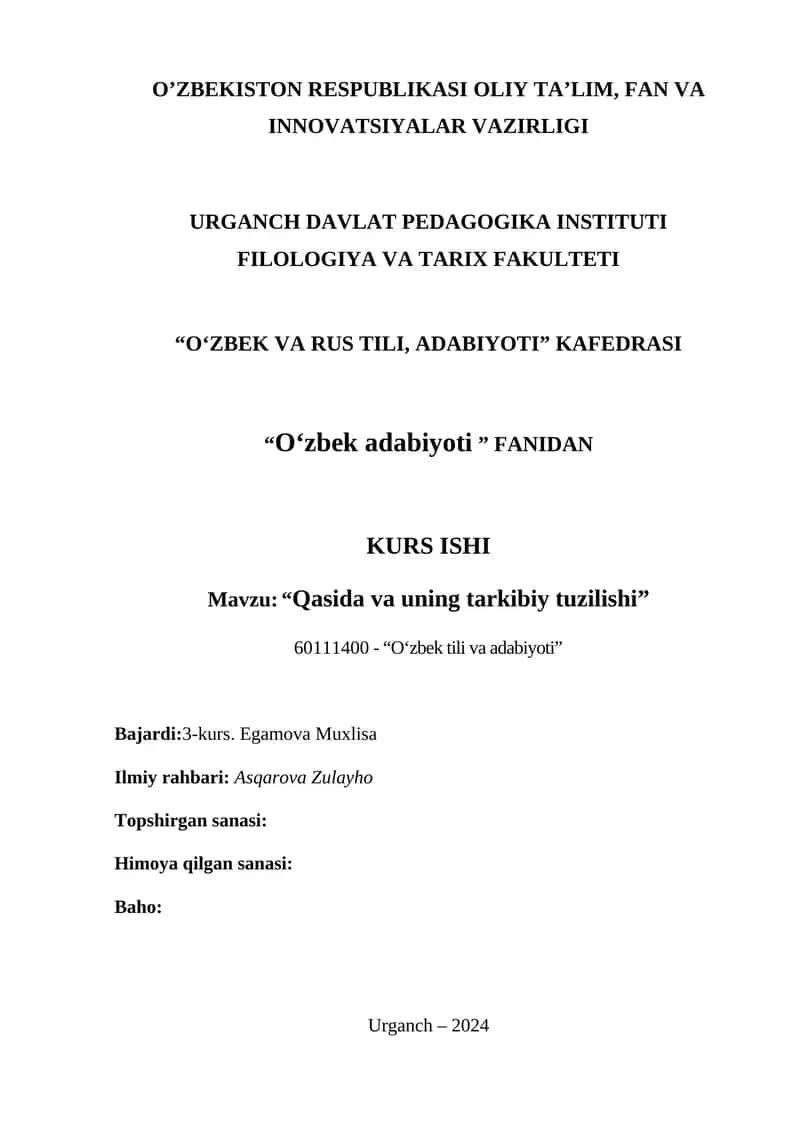 "Qasida va uning tarkibiy tuzilishi" 1