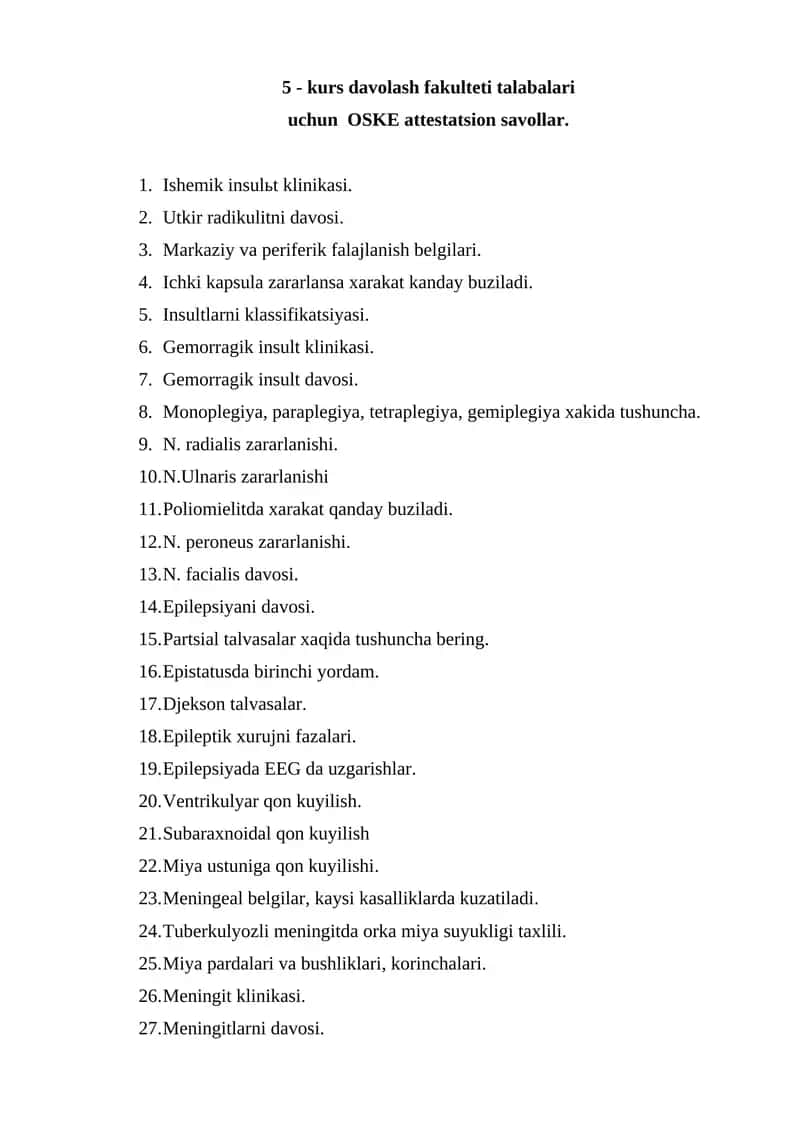 OSKE Attestation Savollari 1
